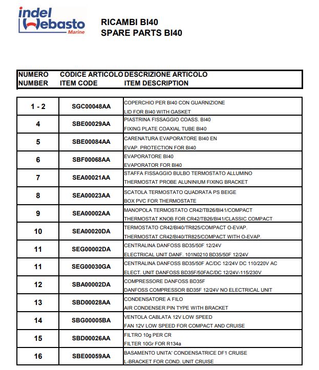 Isotherm Built-In Box 40 Spare Parts