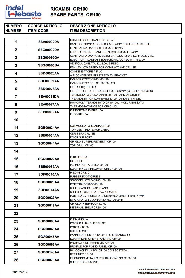 Isotherm Cruise 100 Fridge Spare Parts
