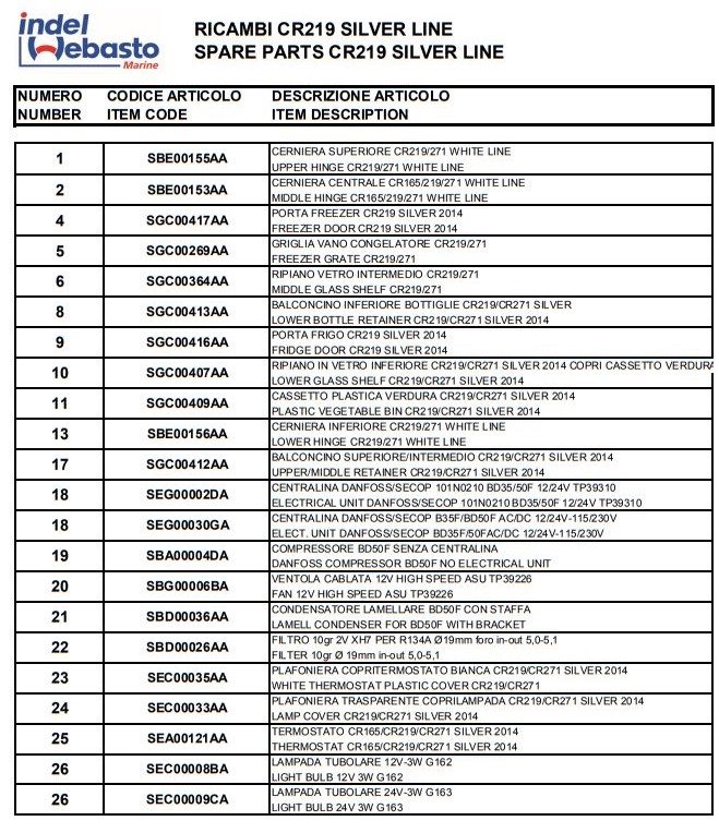 Isotherm Cruise 219 Silver Line Fridge Spare Parts
