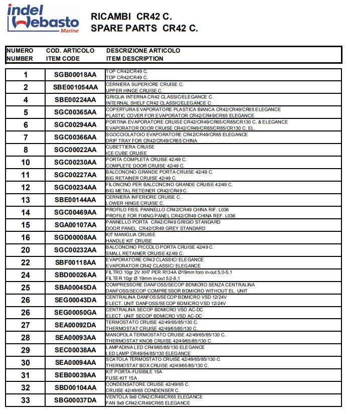 Isotherm Cruise 42 Fridge Spare Parts