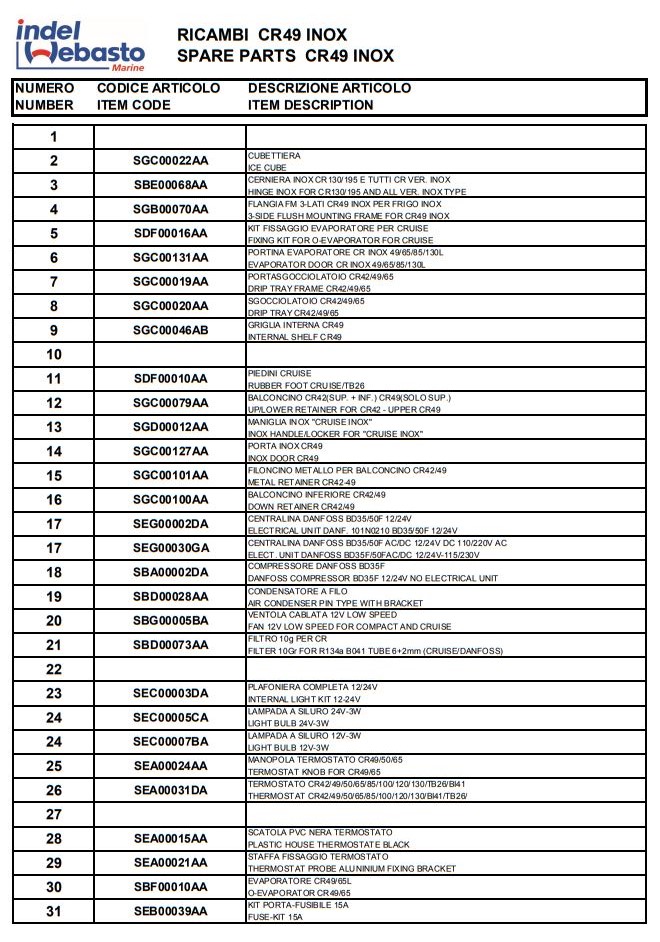 Isotherm Cruise 49 Inox Fridge Spare Parts