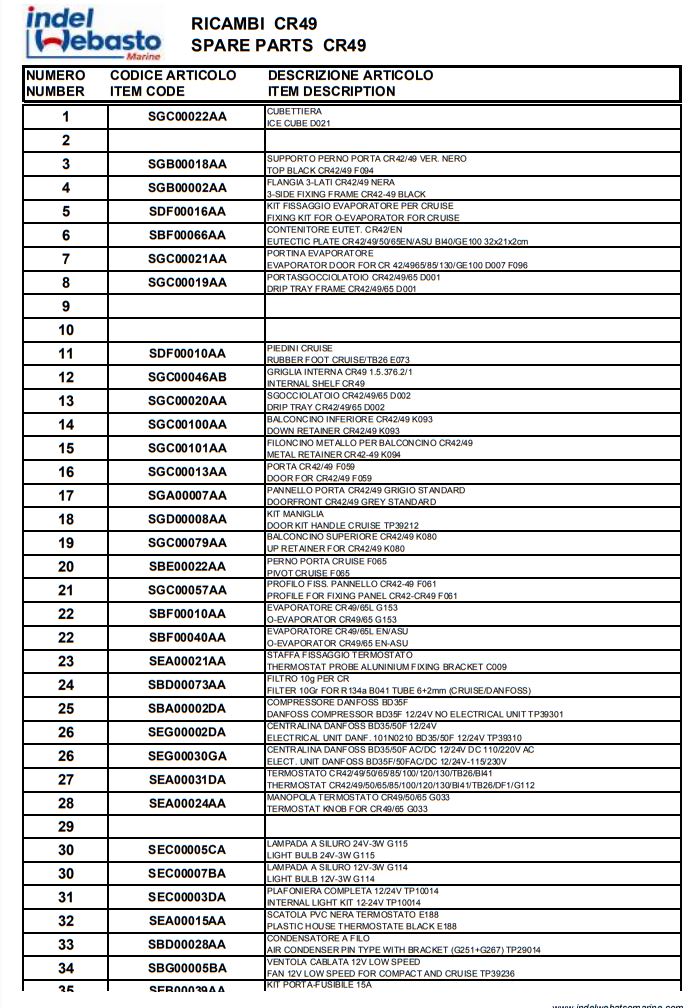 Isotherm Cruise 49 Fridge Spare Parts