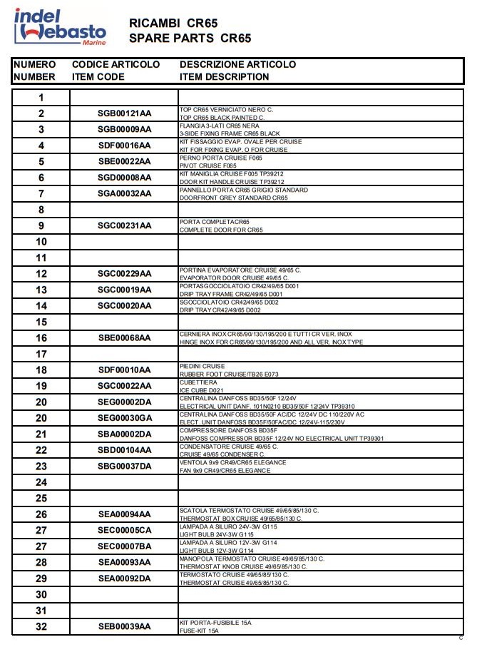 Isotherm Cruise 65 C Fridge Spare Parts