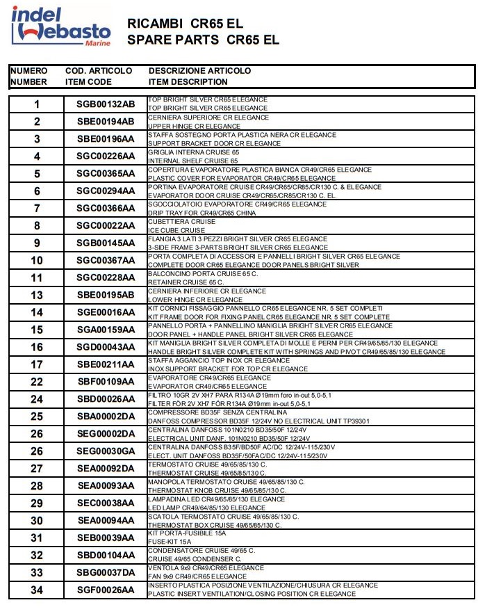 Isotherm Cruise 65 Elegance Fridge Spare Parts