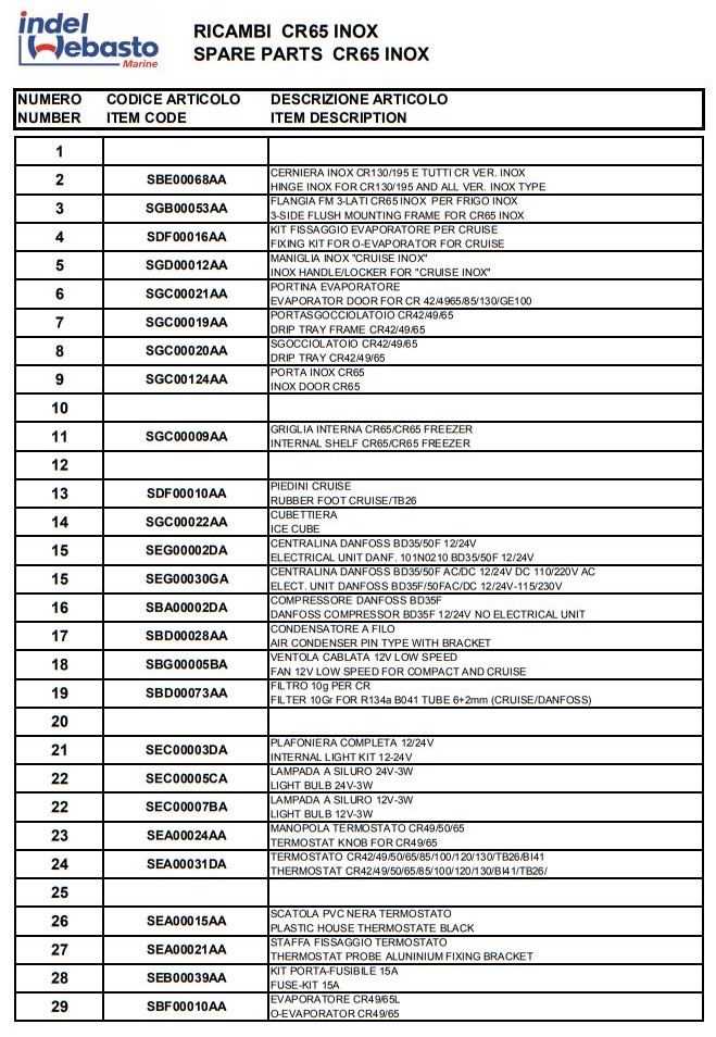 Isotherm Cruise 65 Inox Fridge Spare Parts