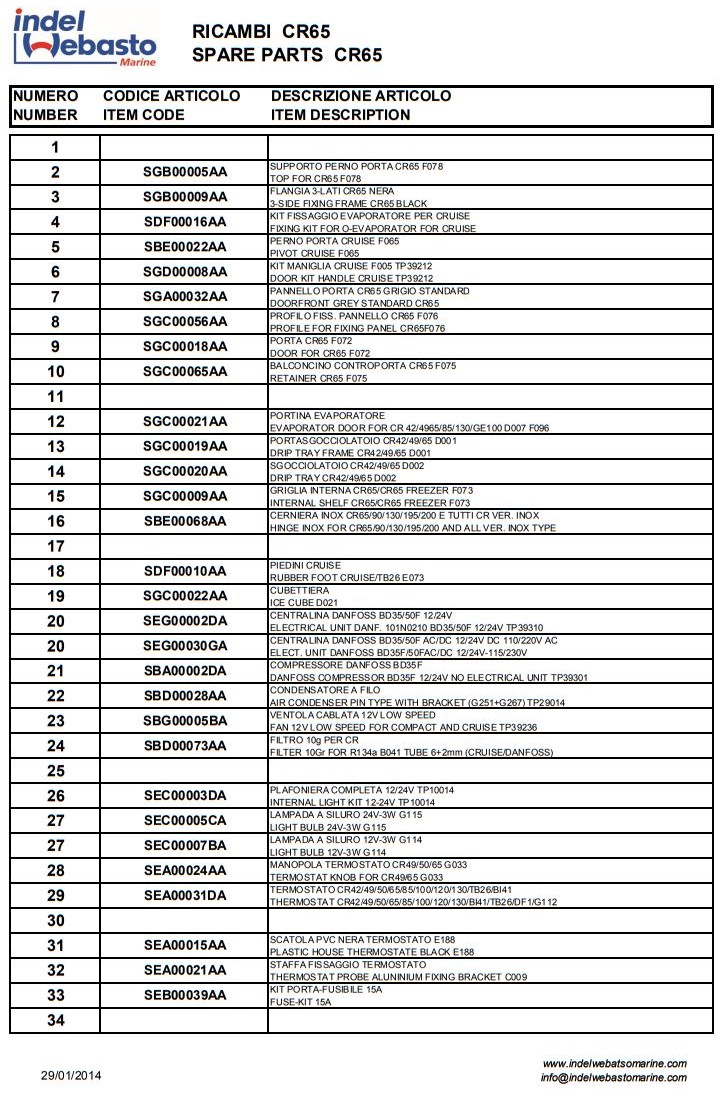 Isotherm Cruise 65 Fridge Spare Parts