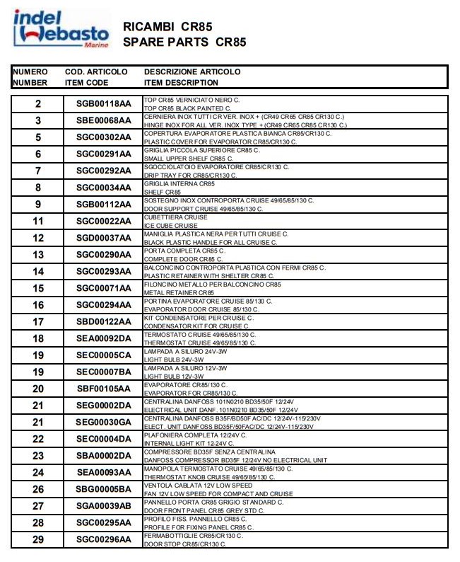 Isotherm Cruise 85 C Fridge Spare Parts