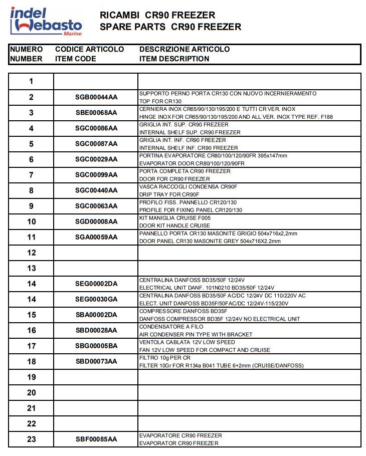 Isotherm Cruise 90 Freezer Spare Parts