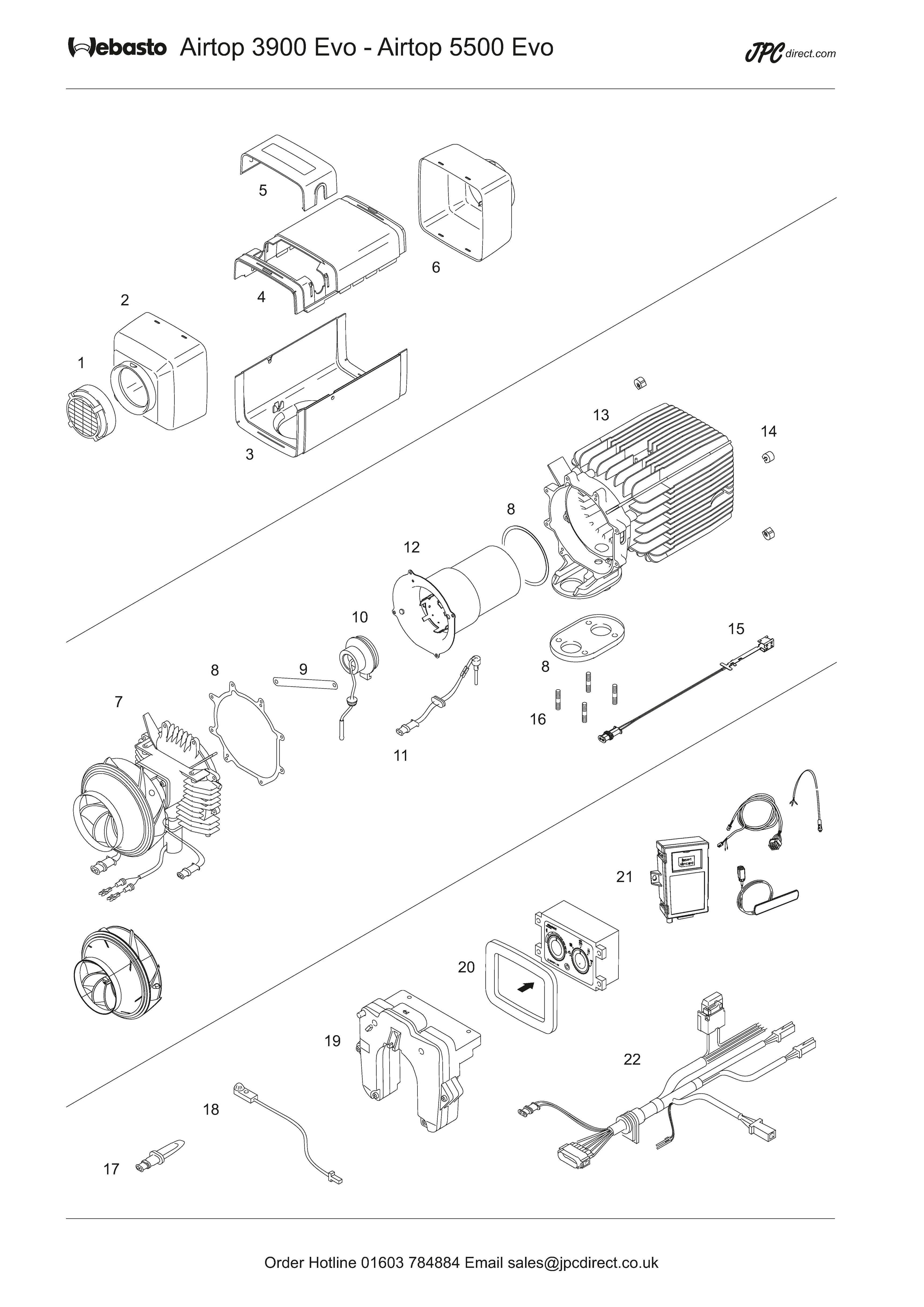 Indlejre Teoretisk bord Spare Parts for The Webasto Air Top 3900/5500 Evo - JPC Direct