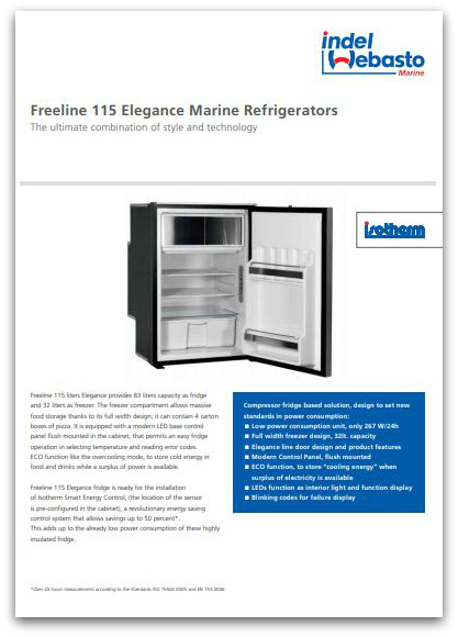 Isotherm Cruise Elegance Fridges Data Sheet