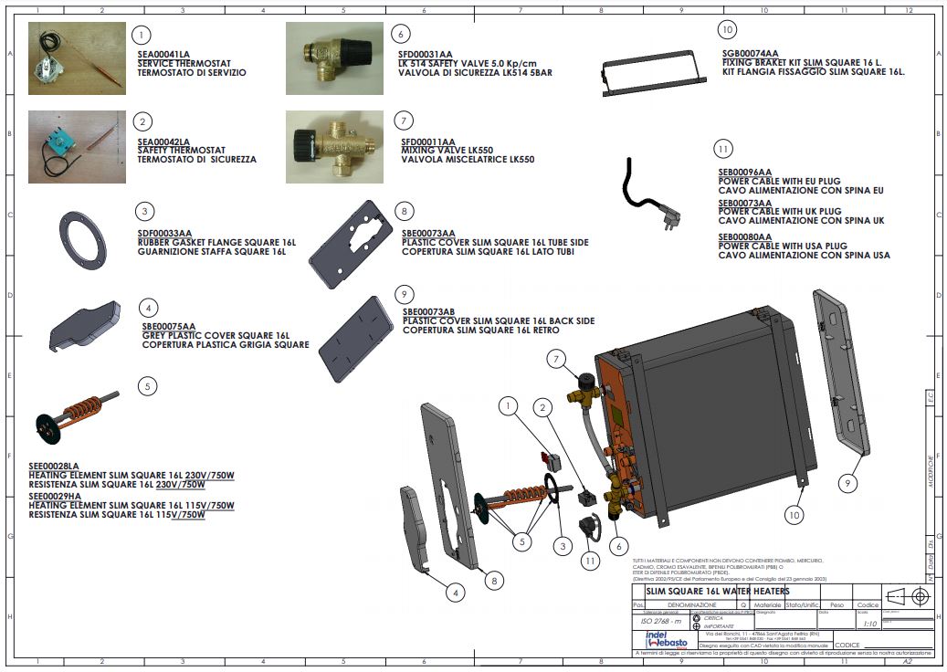 Isotemp Slim Square 16 Water Heater Spare Parts