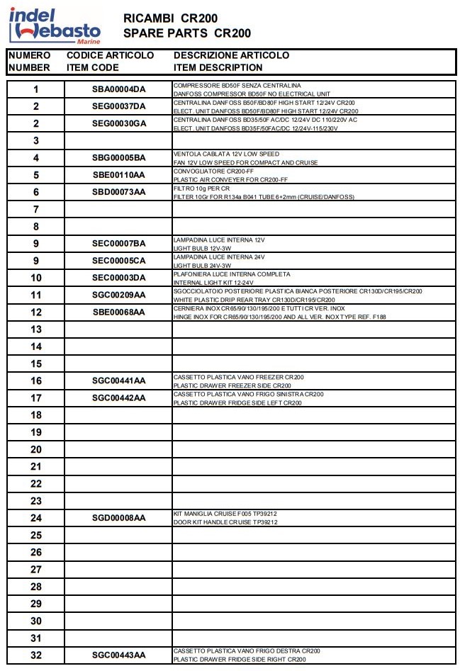 Isotherm Cruise 200 Spare Parts Key Isotherm Cruise 200 Spare Parts Key