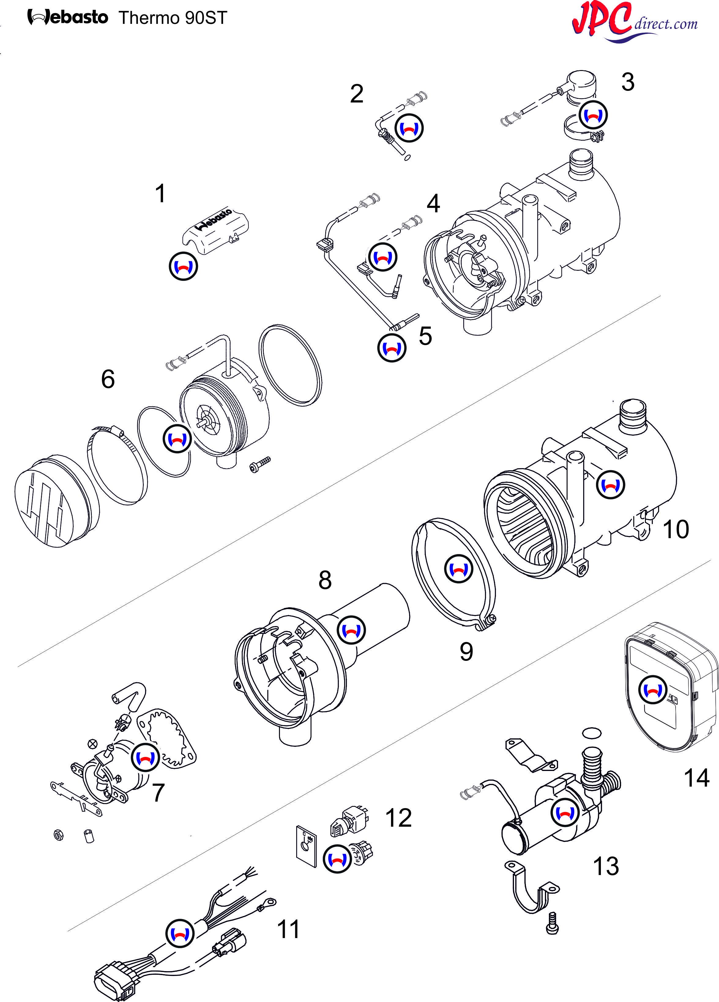 Spare Parts for the Webasto Thermo 90ST Heater - JPC Direct