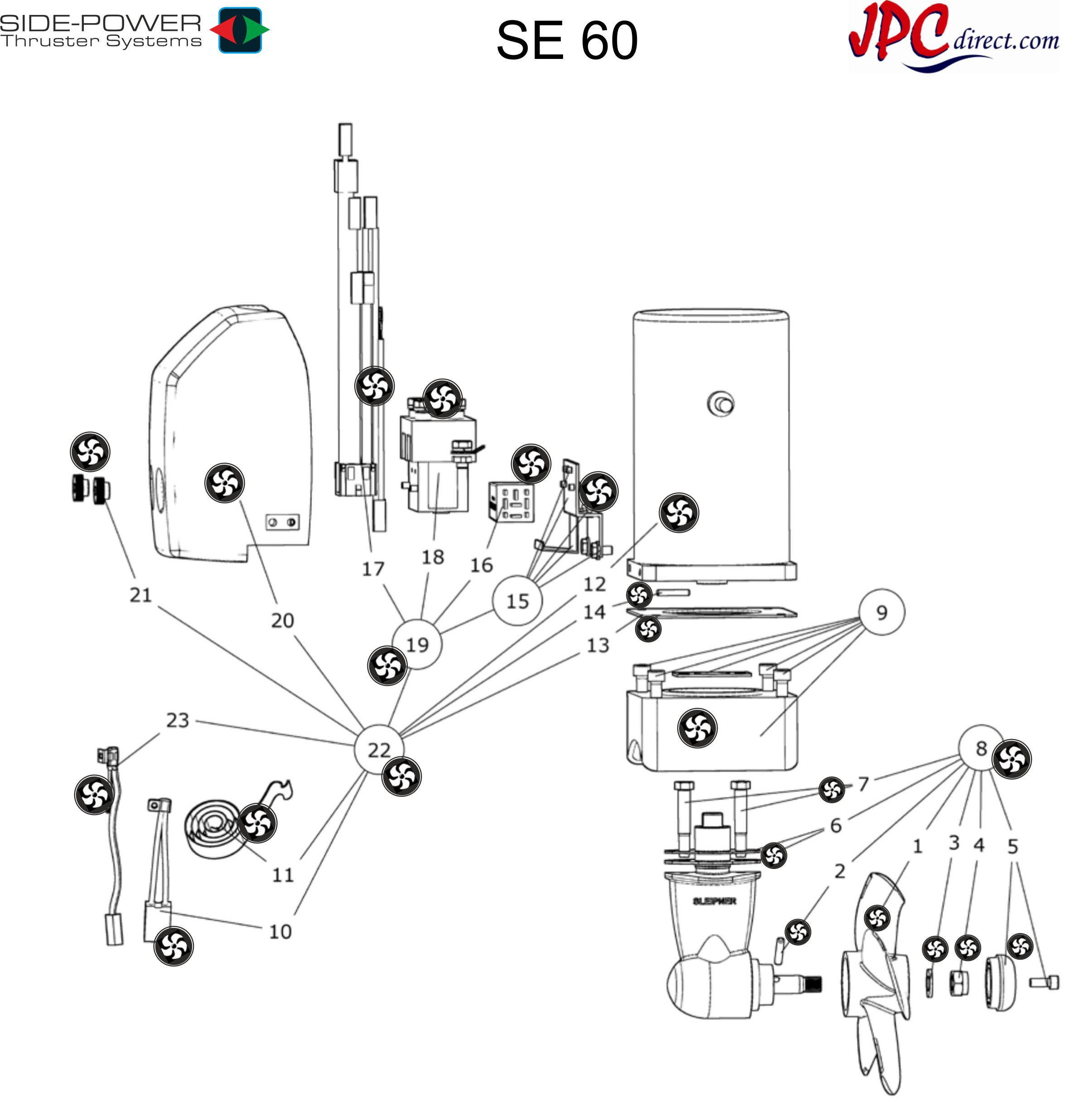 Spare parts for the Side-Power SE60 Thruster